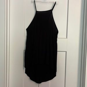 Tilly Anne lace back cut out tank top. High/low hem. Small black. Flowy.